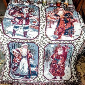 Tapestry Throw with (4) Victorian Santas' - NWOT